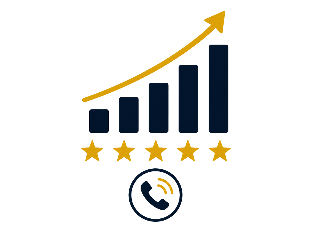 Growth chart with five-star reviews and calls